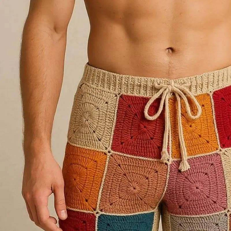 Men's Summer Block Contrast Color Breathable And Comfortable Crochet Shorts ASW2203D5P