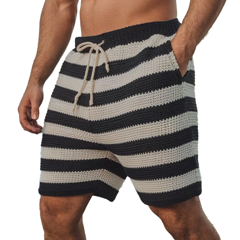 Men's Summer Striped Hollow Breathable Comfortable Knitted Shorts ASW2217D0P