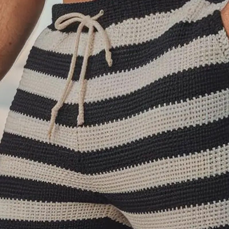 Men's Summer Striped Hollow Breathable Comfortable Knitted Shorts ASW2217D0P
