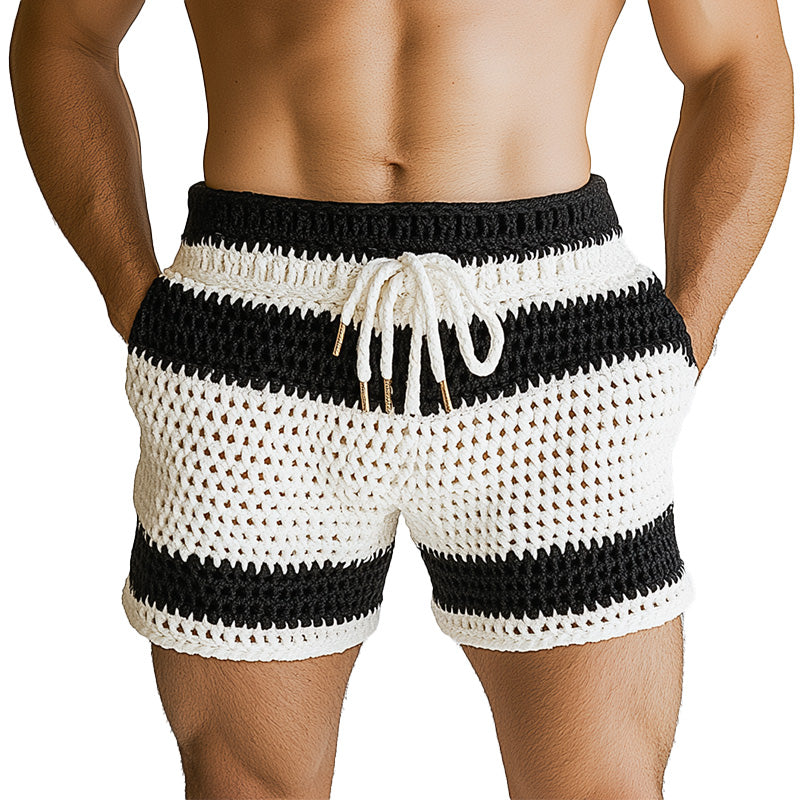 Men's Summer Striped Hollow Breathable Comfortable Knitted Shorts ASW2279D9P
