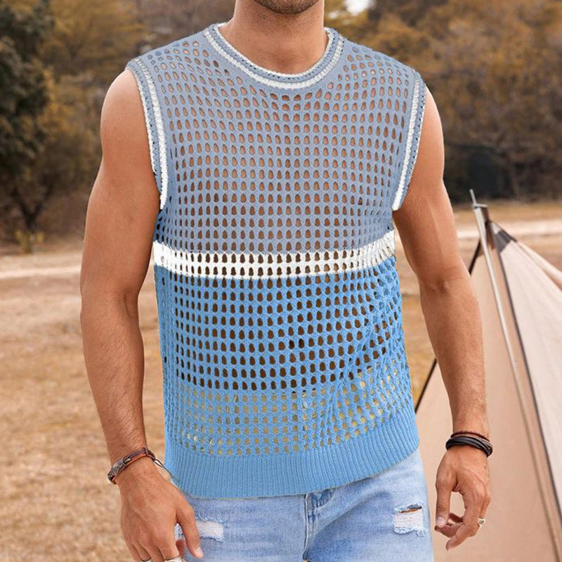 Men's Summer Fashion Hollow Breathable Comfortable Knitted Tank Top ASW2247D4P