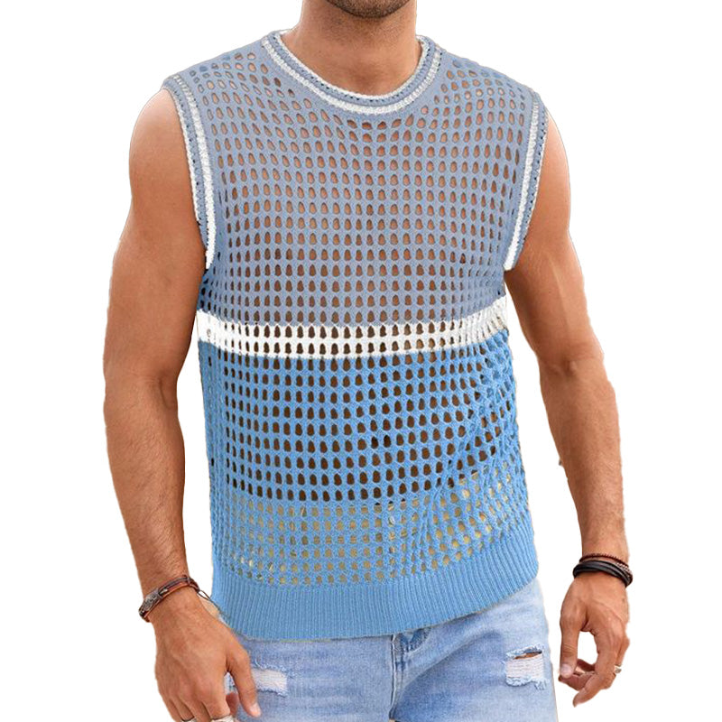 Men's Summer Fashion Hollow Breathable Comfortable Knitted Tank Top ASW2247D4P