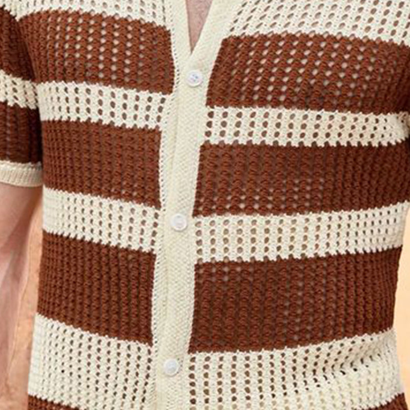 Men's Summer Striped Breathable Comfort Knitted Short Sleeve Shirt ASW2200D0P