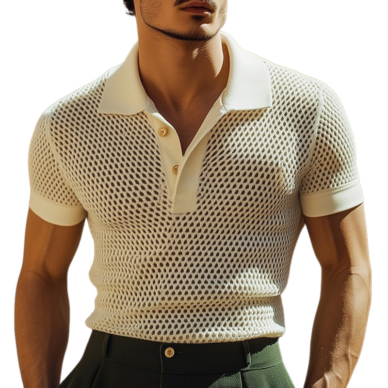 Atmungsaktives Mesh-T-Shirt mit Polokragen für Herren im Sommer ASW2160D8U