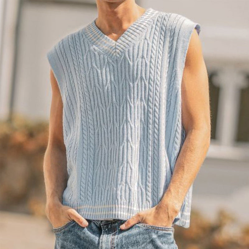Men's Casual Cable Knitted V-Neck Vest ASW2334D0X