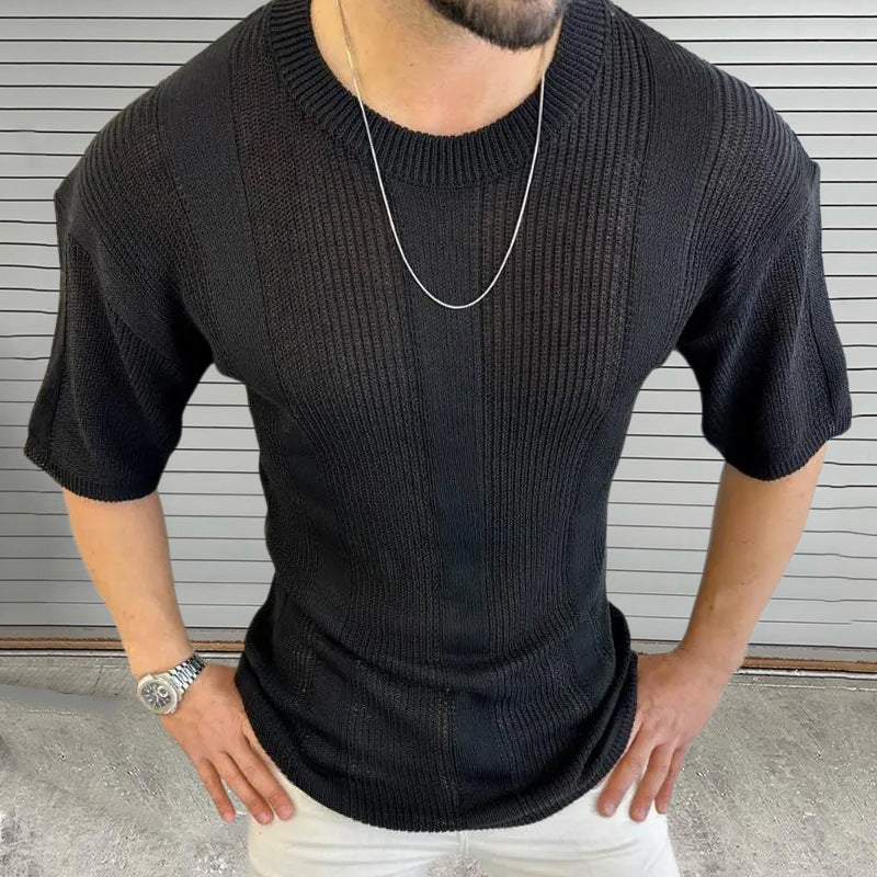 Men's Breathable Knitted Round Neck Short Sleeve T-Shirt ASW2378D0X