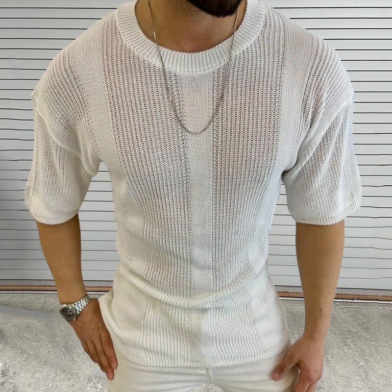 Men's Breathable Knitted Round Neck Short Sleeve T-Shirt ASW2378D0X