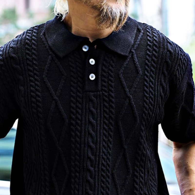 Men's Retro Casual Solid Color Knitted Short-Sleeved Polo Shirt ASW2239D5TO