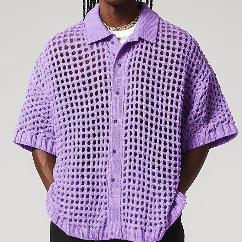 Men's Summer Fashion Hollow Knitted Breathable Comfortable Cardigan ASW2506D8P