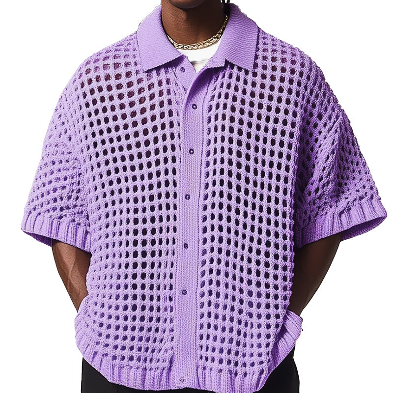 Men's Summer Fashion Hollow Knitted Breathable Comfortable Cardigan ASW2506D8P