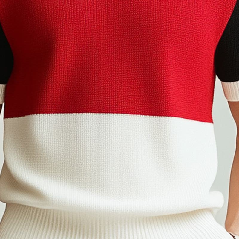 Men's Summer Contrast Color Thin Knitted Breathable Short-Sleeved T-Shirt ASW2562D0P