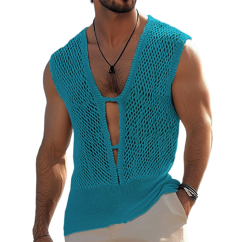Men's Summer Deep V Neck Knitted Mesh Tank Top ASW2757D1U