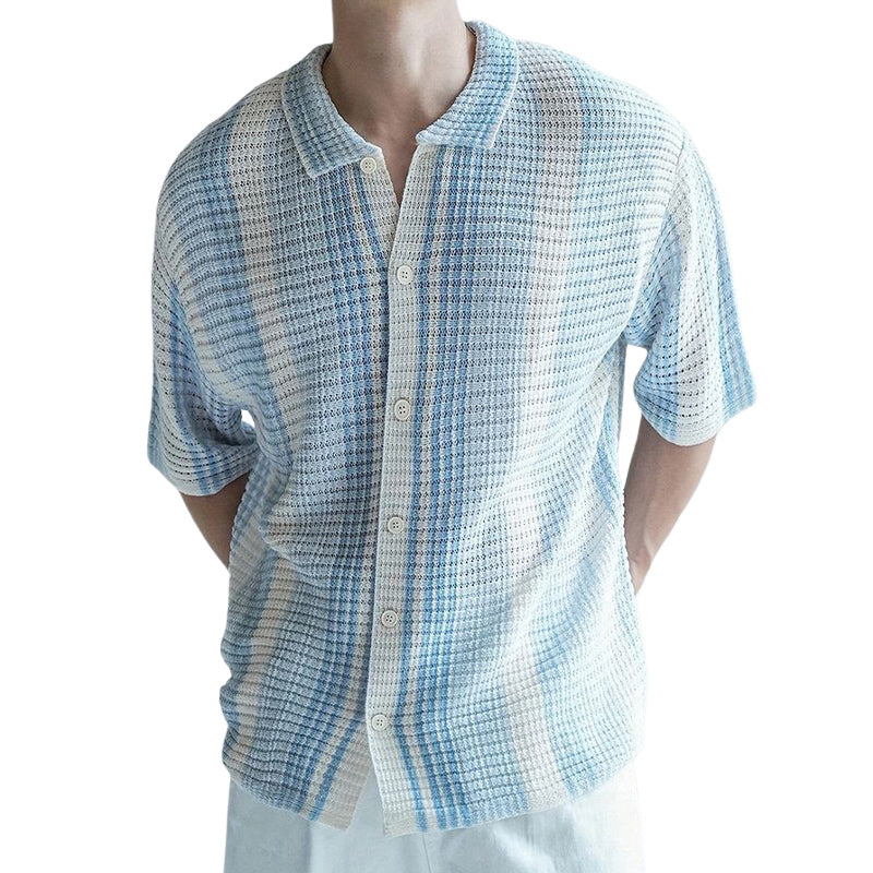 Men's Summer Classic Colorblock Knitted Short Sleeve Shirt ASW2710D7U