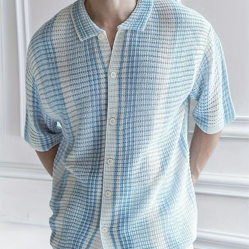 Men's Summer Classic Colorblock Knitted Short Sleeve Shirt ASW2710D7U
