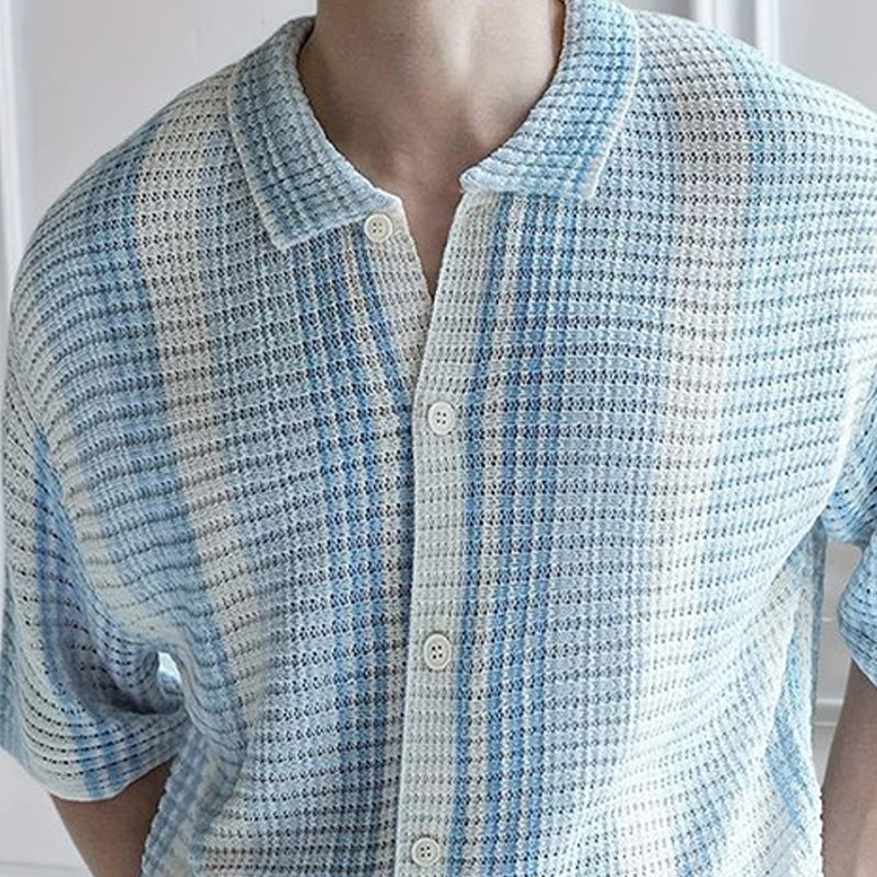 Men's Summer Classic Colorblock Knitted Short Sleeve Shirt ASW2710D7U