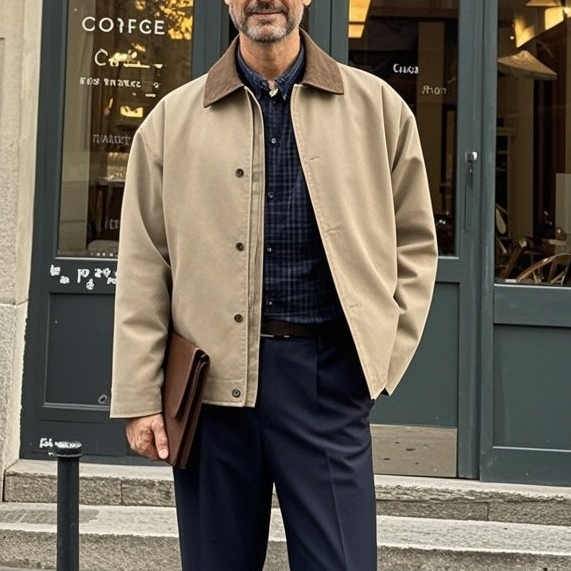 Veste à revers kaki décontractée et tendance pour homme