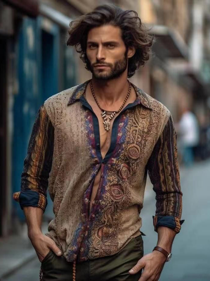 Men's fashionable casual long-sleeved shirt