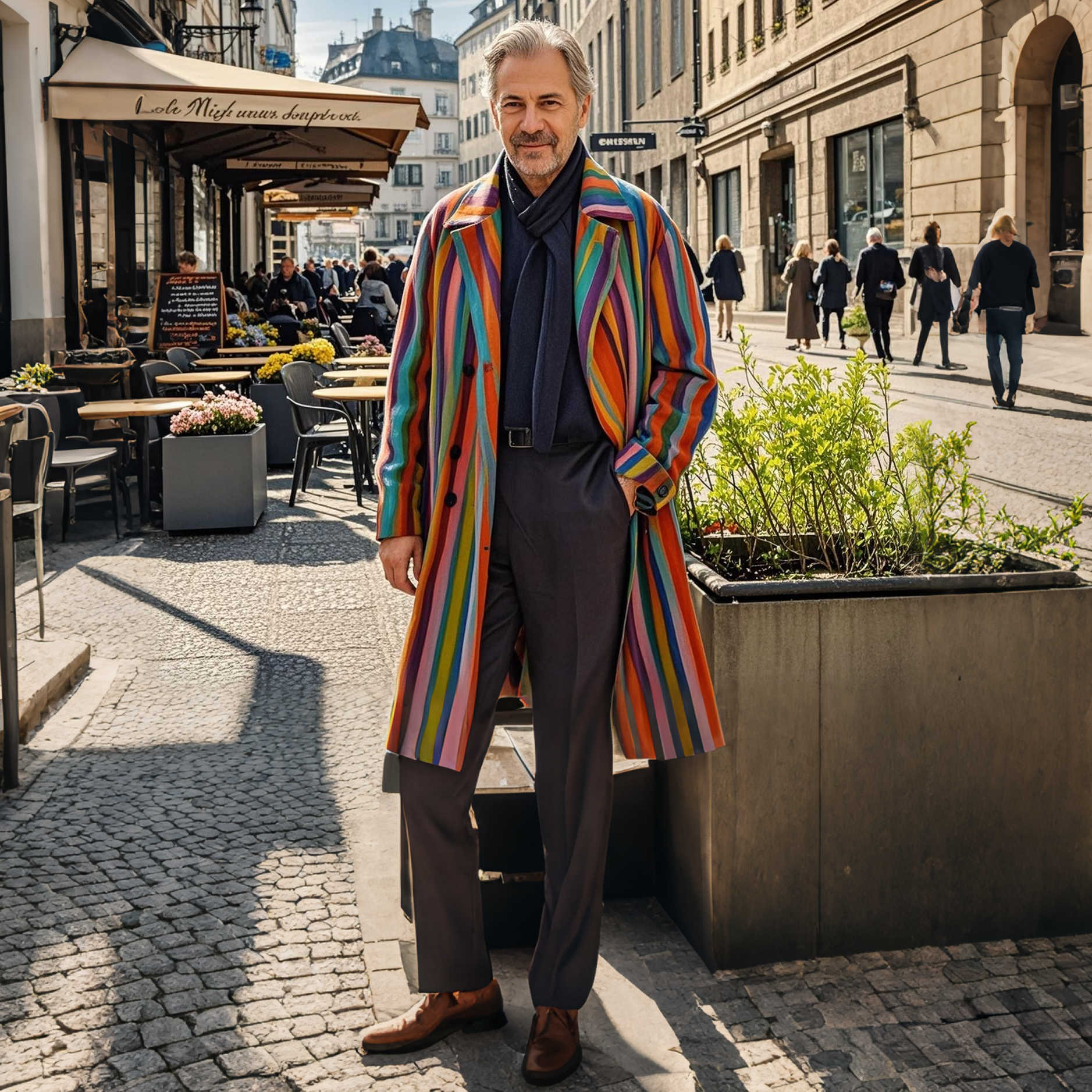 Men's fashionable and casual rainbow-colored striped coat