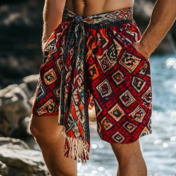 Men's Bohemian Vintage Beach Vacation Ethnic Style Casual Shorts