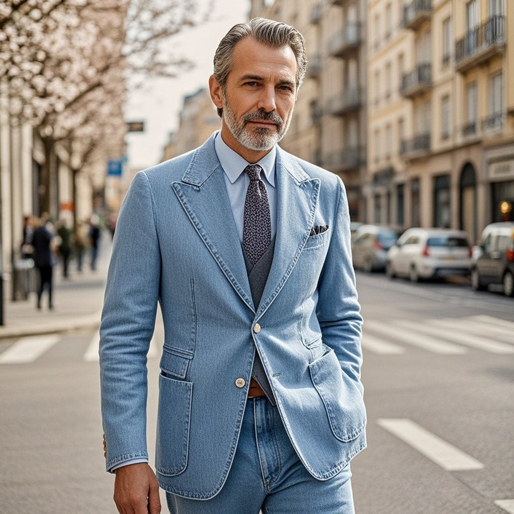 Veste en jean bleu clair décontractée à la mode pour hommes