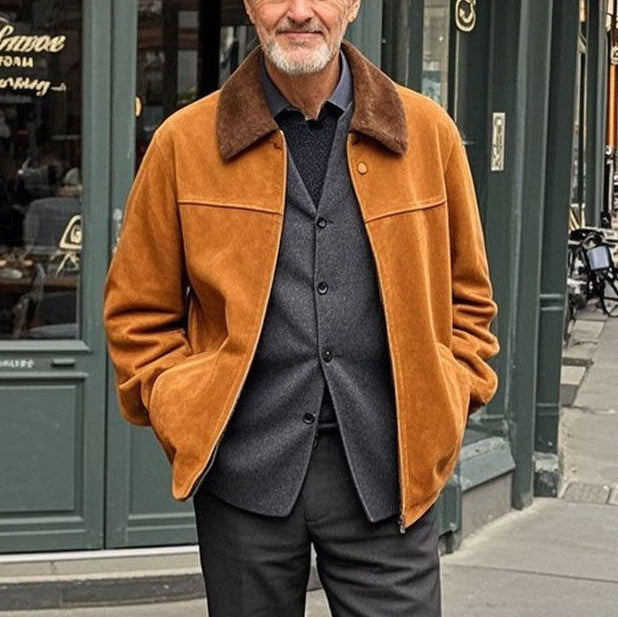 Veste décontractée en daim marron à la mode pour homme