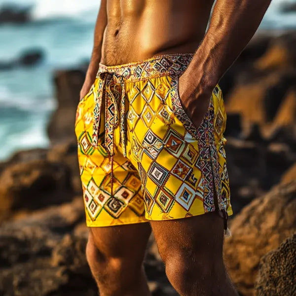 Men's Bohemian Vintage Beach Vacation Ethnic Style Casual Shorts
