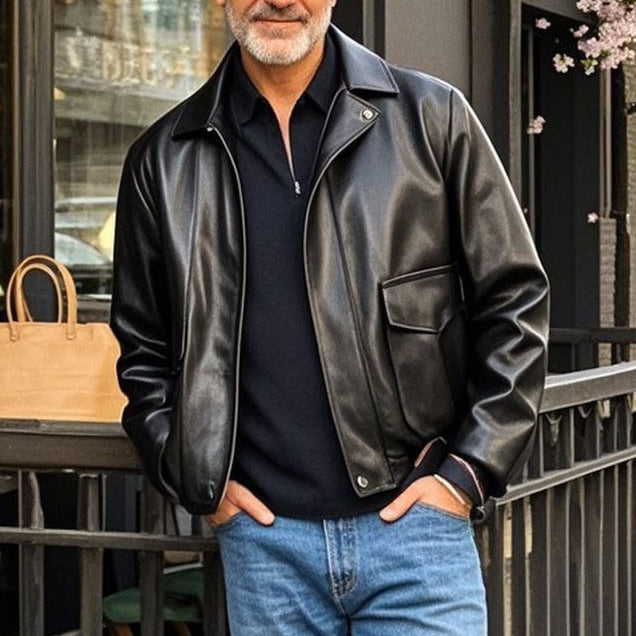 Veste en cuir noir tendance et décontractée pour homme