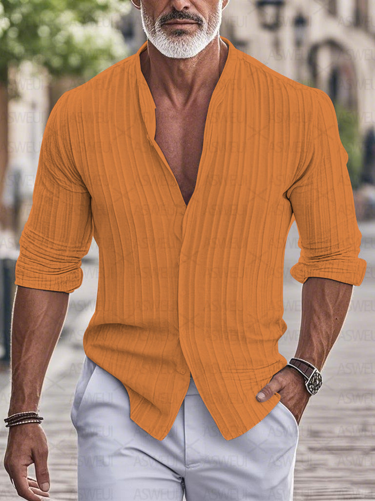 Men's fashion printed cotton and linen shirt