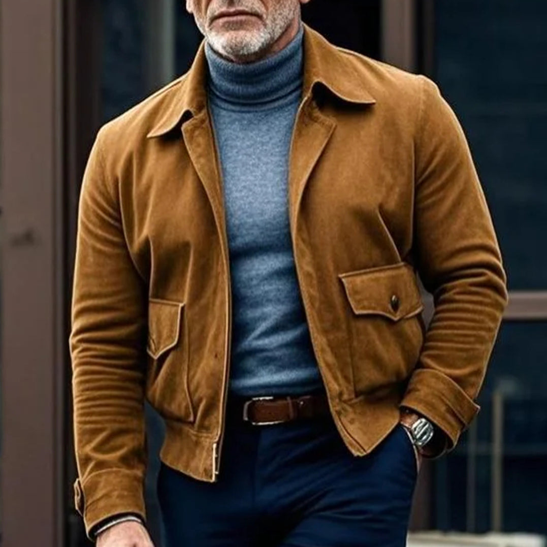 Men's fashionable casual brown suede jacket