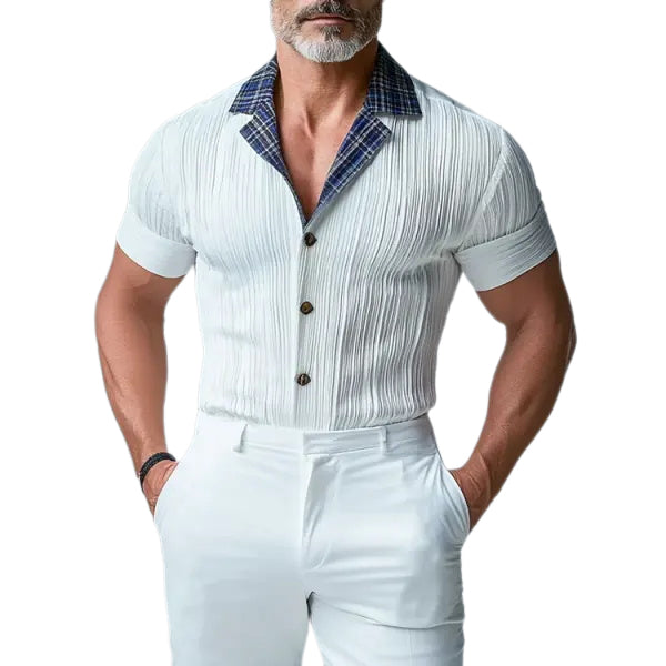 Men's Elegant White Shirt With Plaid Collar