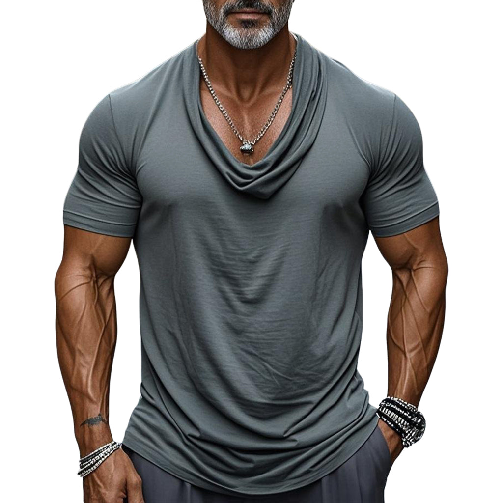 Men's fashionable casual beige pleated T-shirt