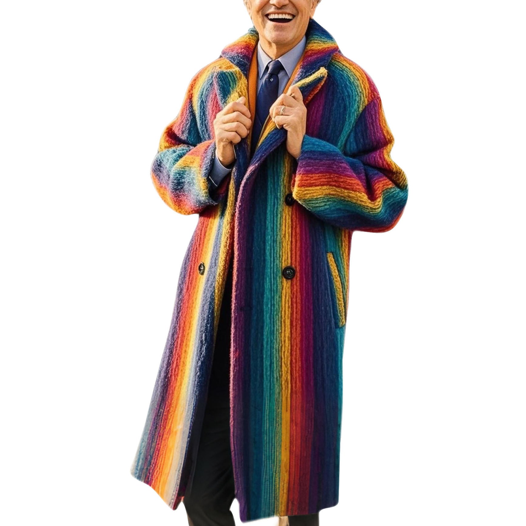 Men's fashionable and casual rainbow-colored striped coat