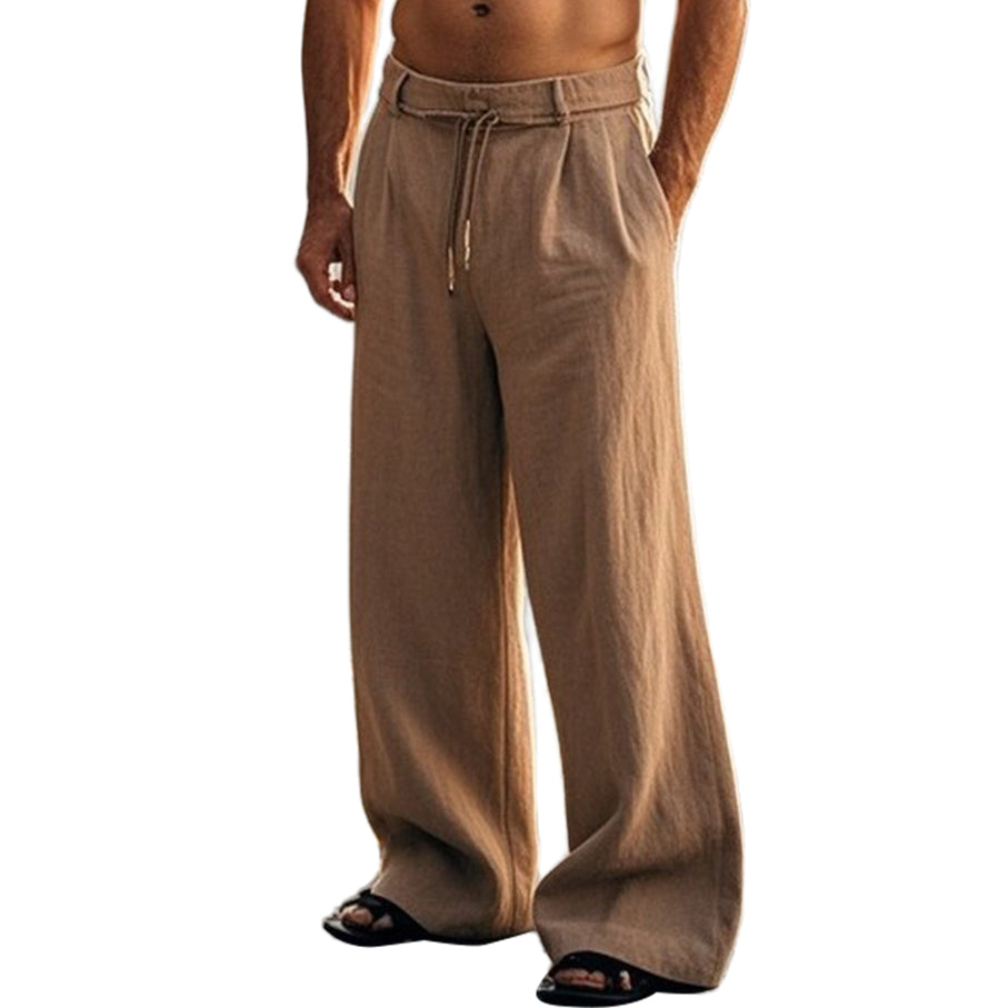 Men's fashionable and casual brown linen trousers