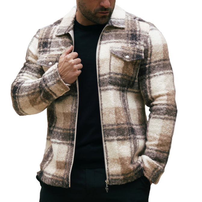 Bouclé-Jacke mit Reißverschluss und Karomuster 