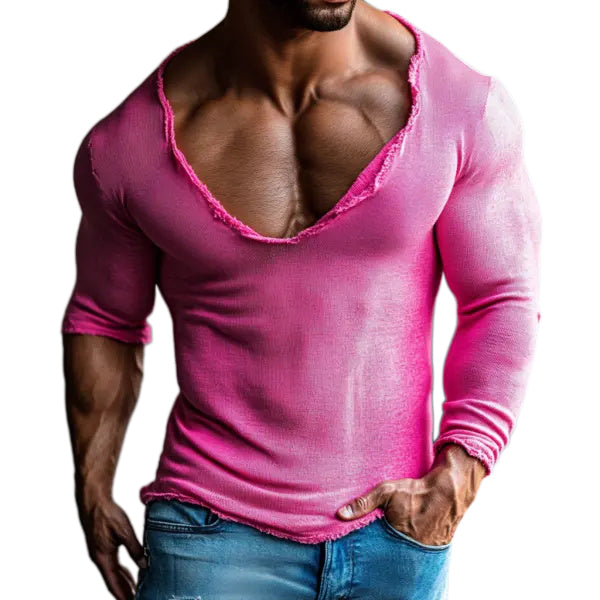 Men's Casual Deep V-neck Super Stretch Comfortable Breathable Long-sleeved T-shirt Casual Fitness Daily T-shirt