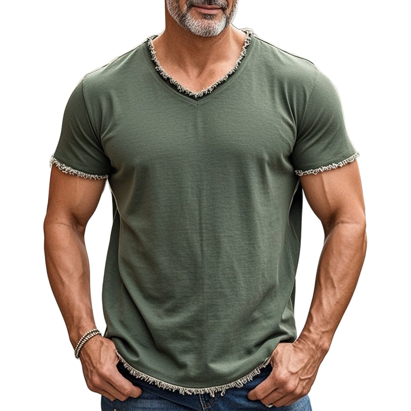 Men's fashionable and casual fringed short-sleeved T-shirt