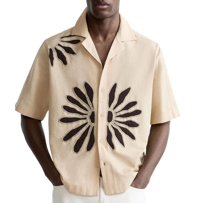 Men's fashionable casual short-sleeved shirt with floral prints