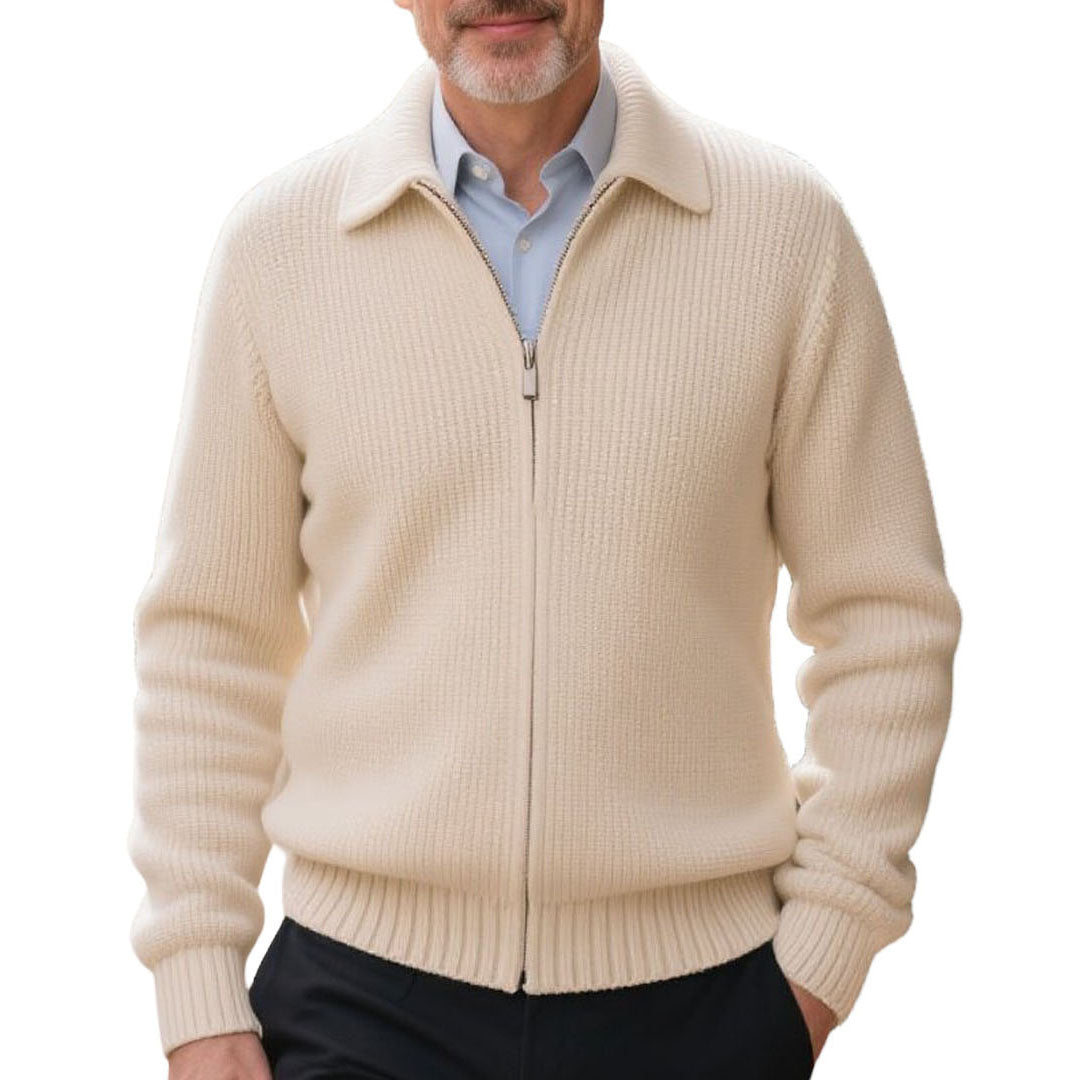 Men's fashionable casual off-white zipper knitted coat