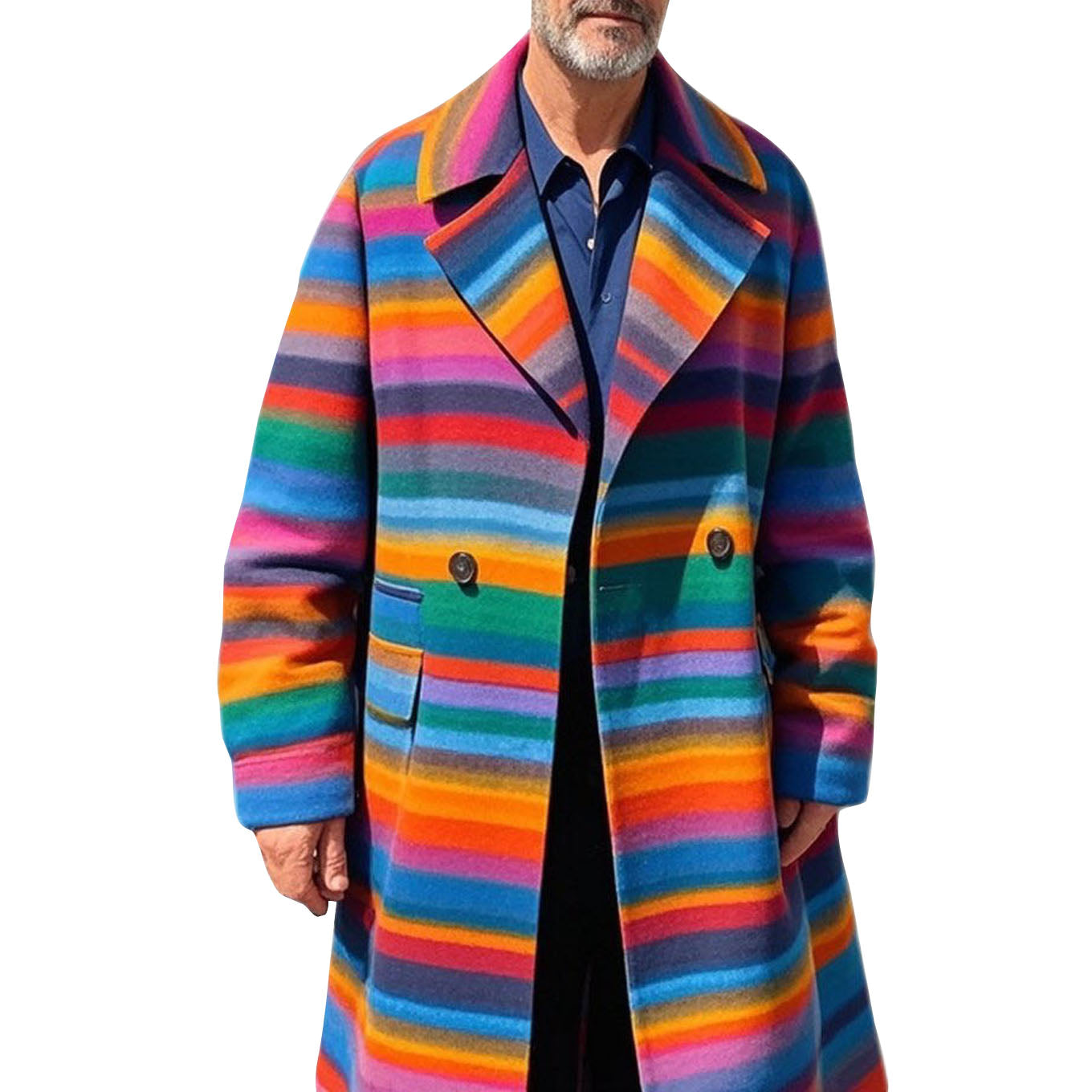 Men's fashionable and casual rainbow-colored striped coat