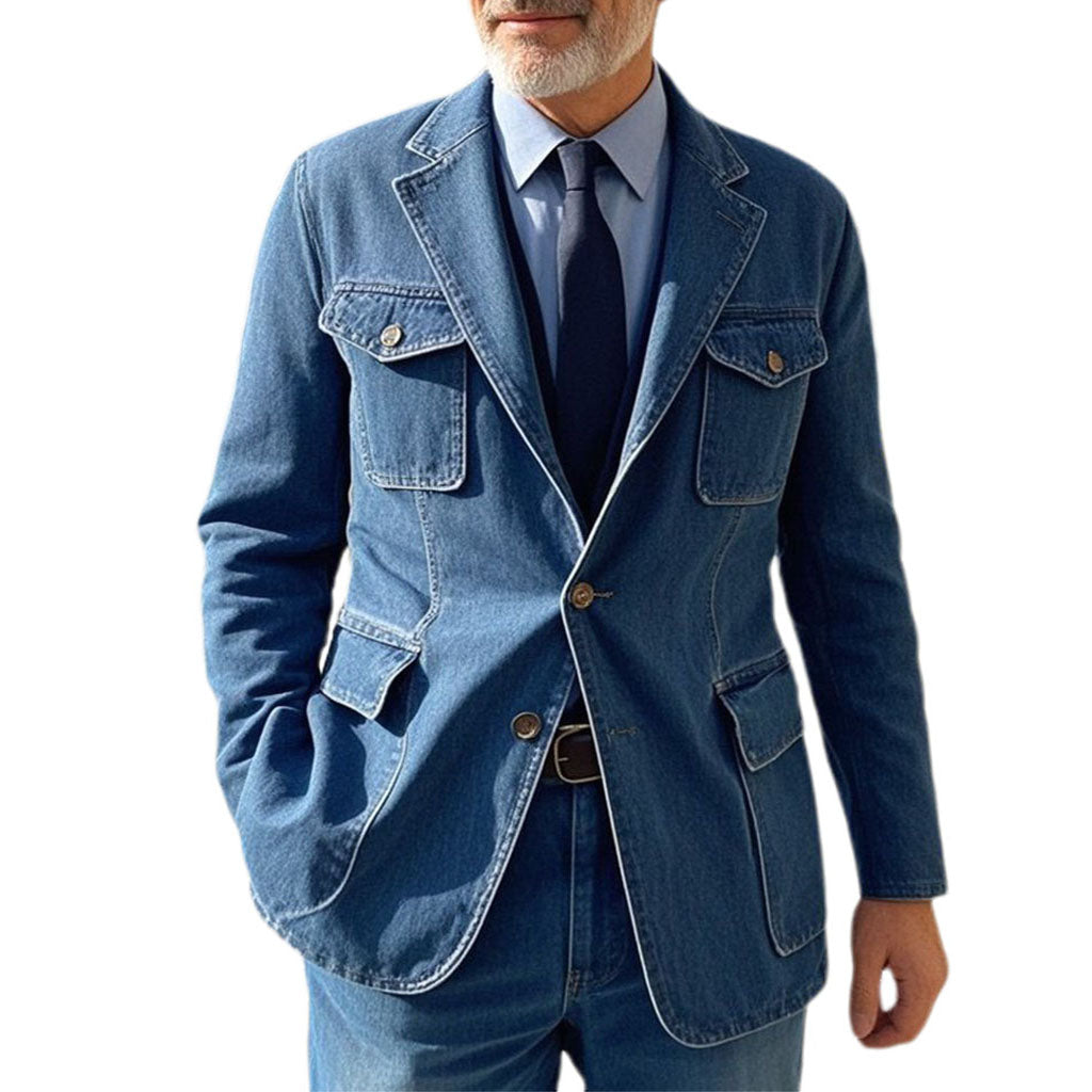 Veste en jean bleu marine décontractée à la mode pour homme