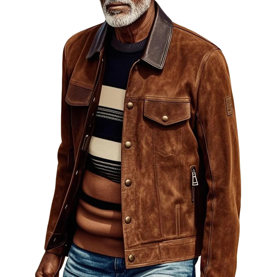Men's fashionable casual brown suede jacket