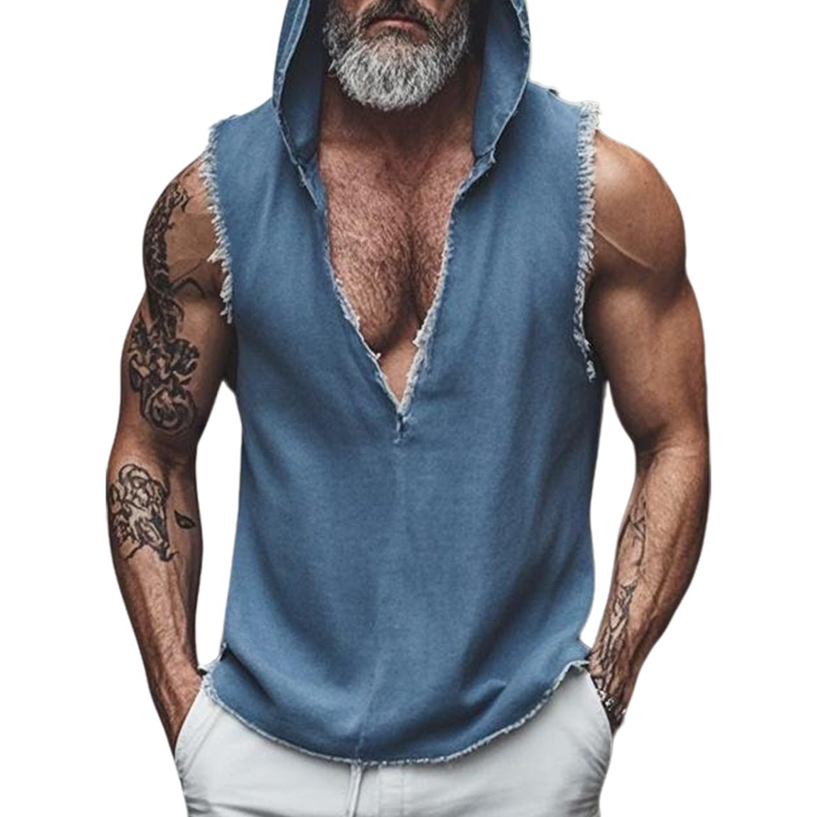Modische, lässige Jeansweste mit Kapuze für Herren