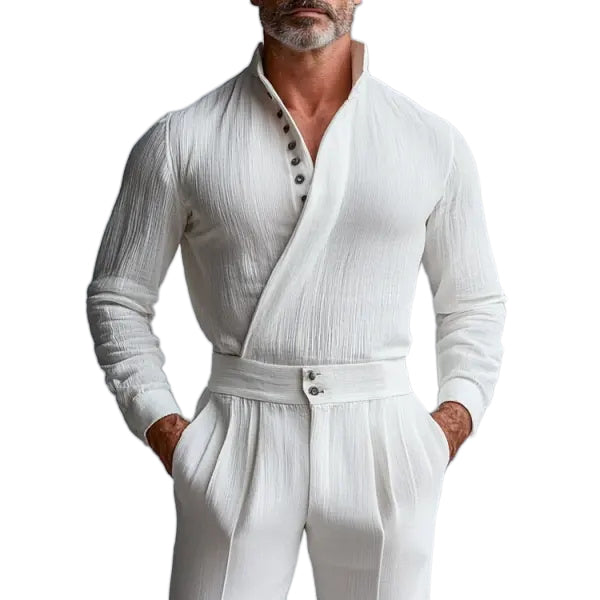 Chemise blanche élégante à col boutonné pour homme 