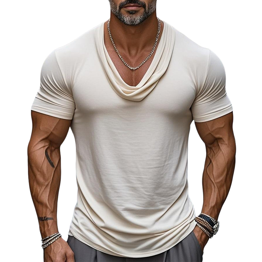 T-shirt plissé beige décontracté à la mode pour homme