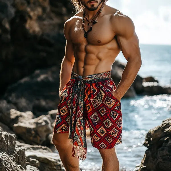 Men's Bohemian Vintage Beach Vacation Ethnic Style Casual Shorts