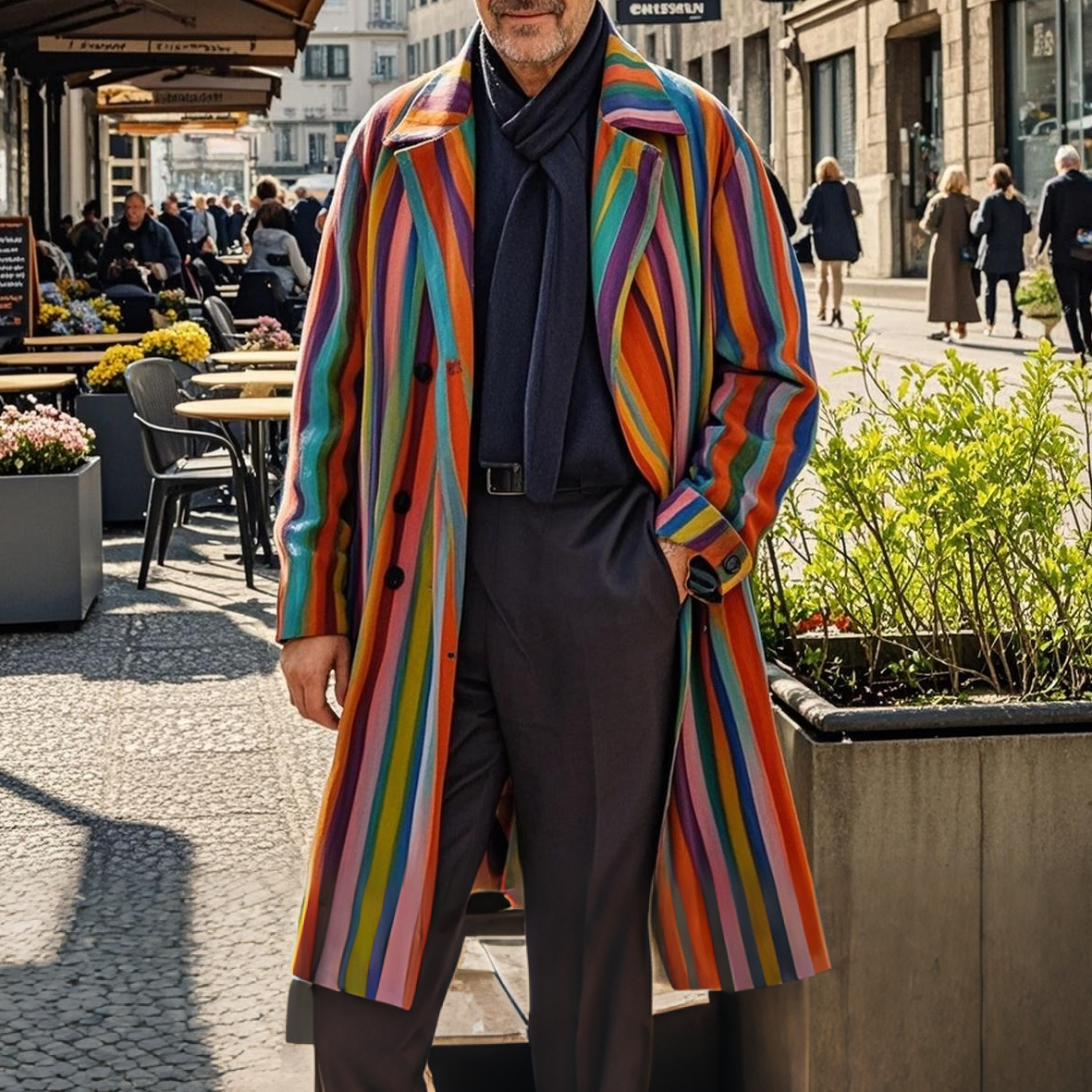 Men's fashionable and casual rainbow-colored striped coat
