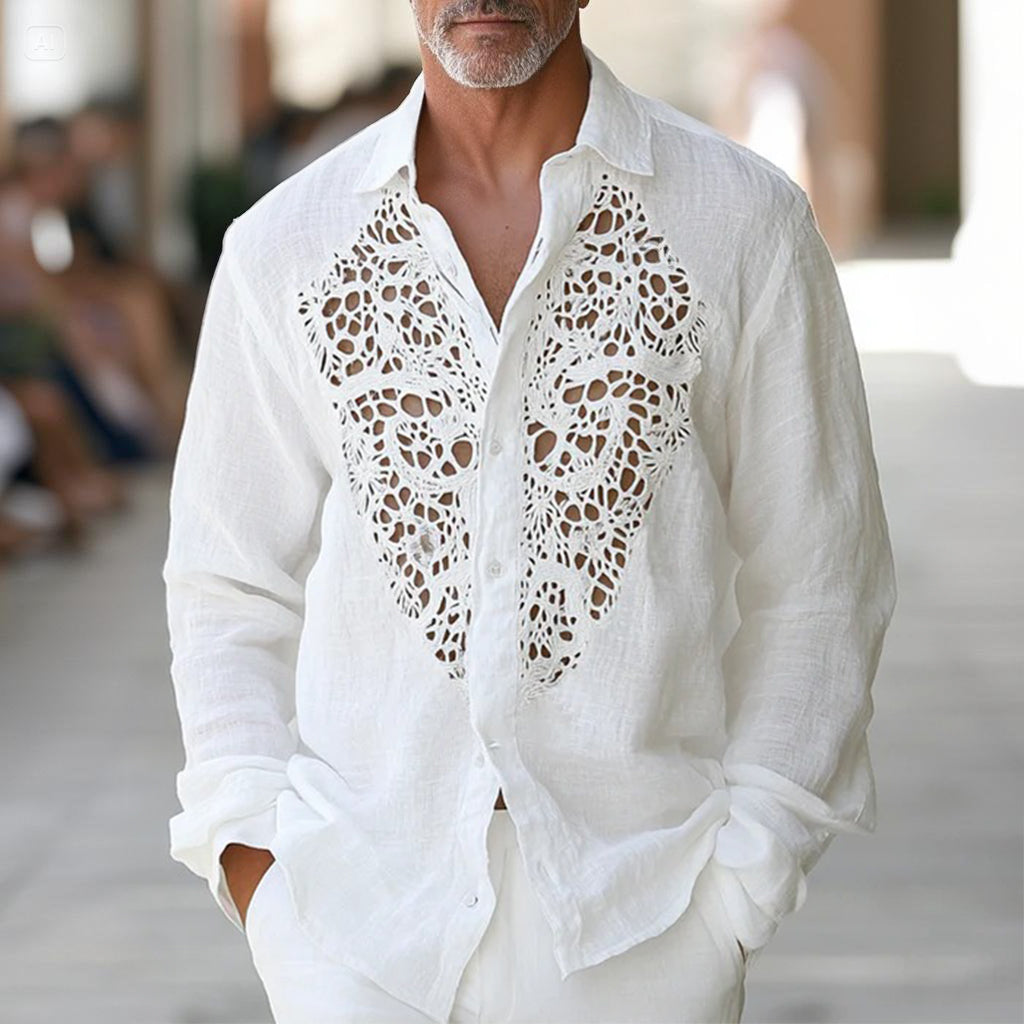 Men's fashionable and casual lace long-sleeved shirt