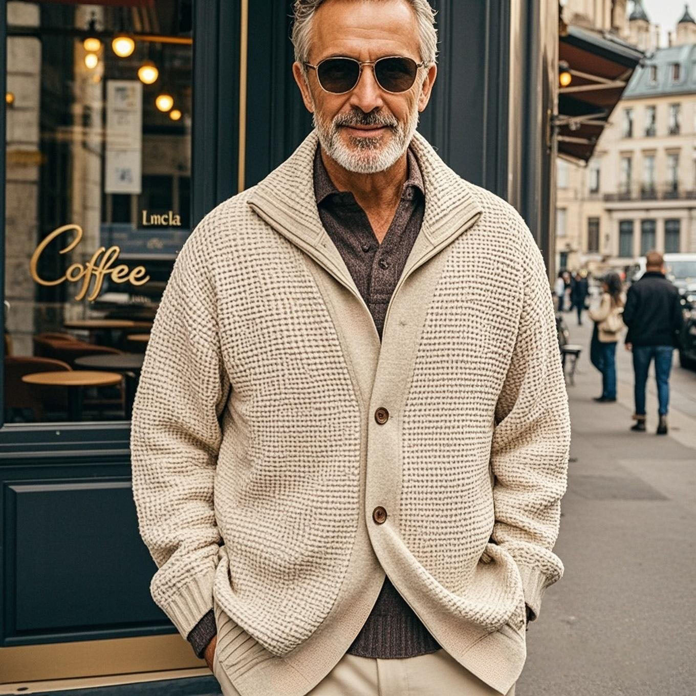 Cardigan kaki décontracté à la mode pour hommes