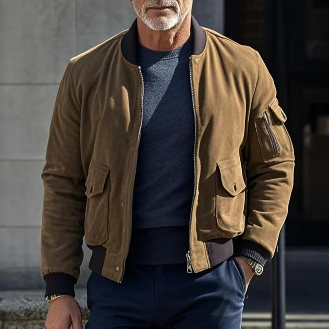 Men's fashionable casual brown suede jacket