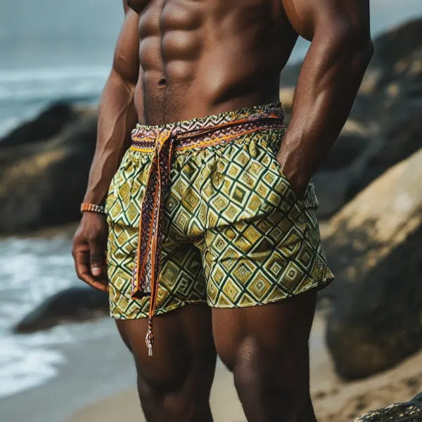Men's Bohemian Vintage Beach Vacation Ethnic Style Casual Shorts